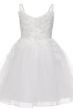 A-Line Knee Length Tulle Lace Flower Girl Dress CF0324 - COCOMELODY