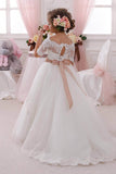 A-Line Floor Length Tulle Lace Flower Girl Dress CF0333 - COCOMELODY