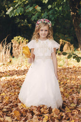 A-Line Floor Length Satin Lace Flower Girl Dress CF0338 - COCOMELODY