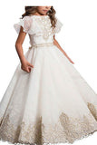 A-Line Floor Length Satin Lace Flower Girl Dress CF0338 - COCOMELODY