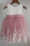 A-Line Knee Length Satin Lace Flower Girl Dress CF0340 - COCOMELODY