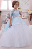 A-Line Floor Length Tulle Lace Flower Girl Dress CF0343 - COCOMELODY