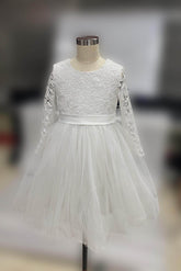 A-Line Tea Length Tulle Lace Flower Girl Dress CF0347 - COCOMELODY