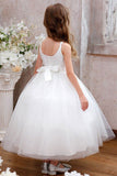 A-Line Midi Tulle Flower Girl Dress CF0352 - COCOMELODY