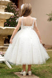 A-Line Midi Sparkling Tulle Flower Girl Dress CF0371 - COCOMELODY
