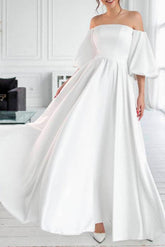 A-Line Tea Length Satin Dress CG0165 - COCOMELODY