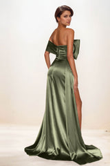 Trumpet-Mermaid Sweep-Brush Train Luxe Satin Wedding Guest Dress CG0293