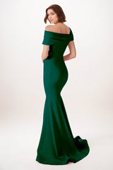 Trumpet-Mermaid Sweep-Brush Train Stretch Satin Wedding Guest Dress CG0297