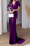 Sheath-Column Maxi Luxe Satin Wedding Guest Dress CG0299