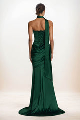 Trumpet-Mermaid Sweep-Brush Train Luxe Satin Wedding Guest Dress CG0301