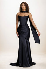 Trumpet-Mermaid Sweep-Brush Train Luxe Satin Wedding Guest Dress CG0301