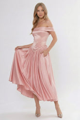 A-Line Ankle Length Soft Satin Wedding Guest Dress CG0313