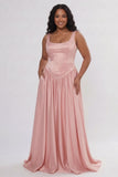 A-Line/Two Piece Floor Length Soft Satin Wedding Guest Dress CG0314