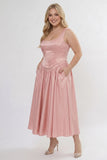 A-Line/Two Piece Ankle Length Soft Satin Wedding Guest Dress CG0315