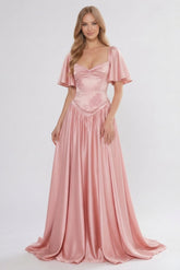 A-Line Floor Length Soft Satin Wedding Guest Dress CG0316