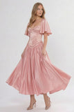 A-Line Ankle Length Soft Satin Wedding Guest Dress CG0317