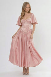 A-Line Ankle Length Soft Satin Wedding Guest Dress CG0317