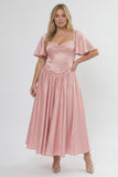 A-Line/Two Piece Ankle Length Soft Satin Wedding Guest Dress CG0317