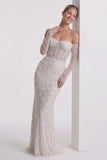 Trumpet-Mermaid Maxi Lace Little White Dress CG0323CW