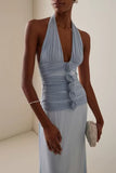 Sheath-Column Maxi Elastic Cloth Stretch Mesh Wedding Guest Dress CG0331