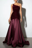 Trumpet-Mermaid Sweep-Brush Train Velvet Satin Wedding Guest Dress CG0332