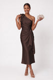 Sheath-Column Tea Length Stretch Satin Wedding Guest Dress CG0349
