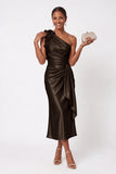 Sheath-Column Tea Length Stretch Satin Wedding Guest Dress CG0349