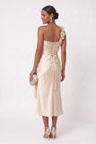 Sheath-Column Tea Length Stretch Satin Wedding Guest Dress CG0349