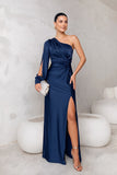 Sheath-Column Floor Length Stretch Satin Wedding Guest Dress CG0352