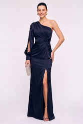 Sheath-Column Floor Length Stretch Satin Wedding Guest Dress CG0352