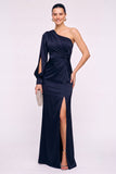 Sheath-Column Floor Length Stretch Satin Wedding Guest Dress CG0352
