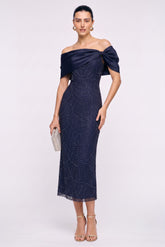 Sheath-Column Tea Length Satin Lace Wedding Guest Dress CG0354