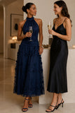 A-Line Ankle Length Stretch Satin Lace Wedding Guest Dress CG0360
