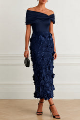 Sheath -Column Tea Length Satin Lace Wedding Guest Dress CG0362