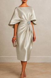Sheath -Column Tea Length Satin Wedding Guest Dress CG0363
