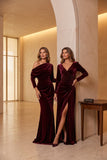 Sheath-Column Floor Length Velvet Wedding Guest Dress CG0364