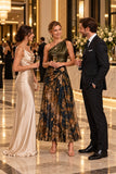 Sheath-Column Ankle Length Stretch Satin Printed Wedding Guest Dress CG0376