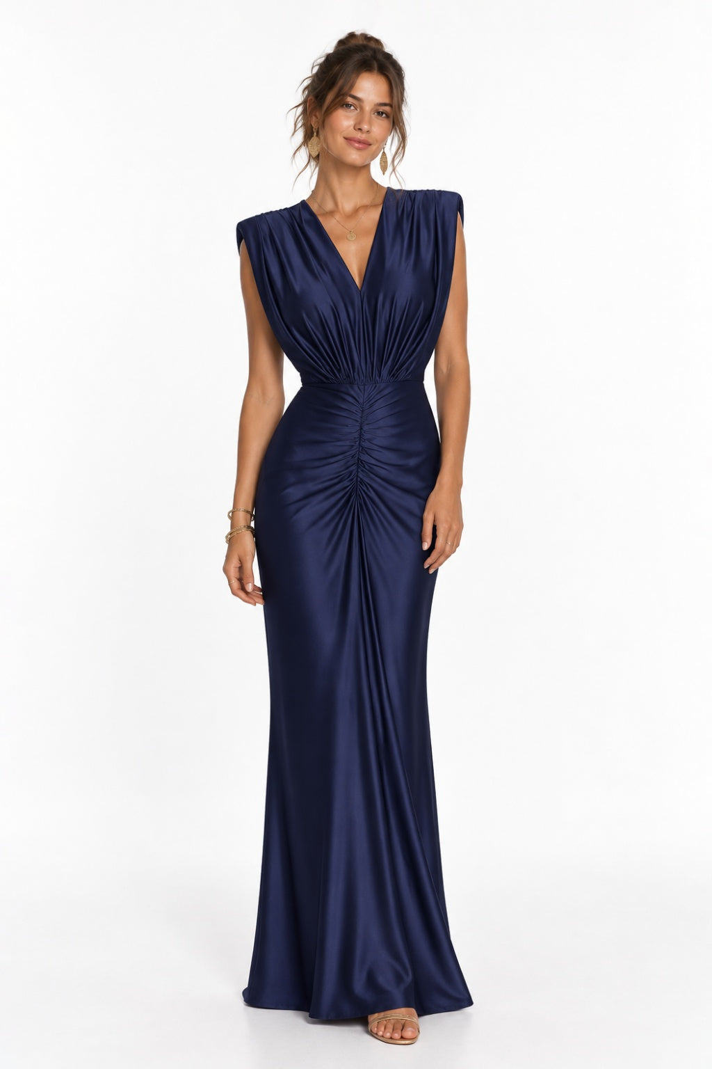 Sheath-Column Floor Length Stretch Satin Wedding Guest Dress CG0385 - Dark Navy - COCOMELODY