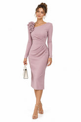 Sheath-Column Tea Length Elastic Cloth Wedding Guest Dress CG0392 - Dusty Rose - COCOMELODY