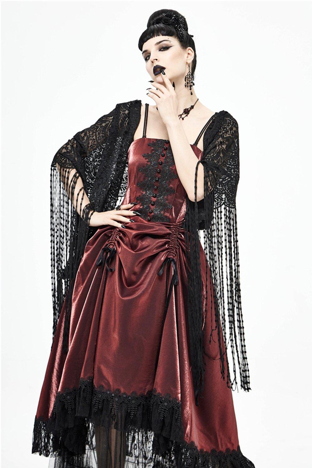 Black Lace Wedding Shawl with Tassel CJ0095 - COCOMELODY