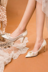 Stiletto Heel 8cm Tulle Heels Bridal Shoes CK0121 - COCOMELODY