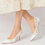 Stiletto Heel 8.5cm Silk-Like Lace Shoes CK0157 - COCOMELODY