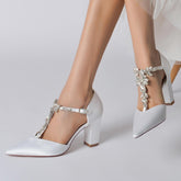 Chunky Heel 8.5cm Silk-Like Shoes CK0188 - COCOMELODY