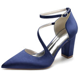Chunky Heel 8.5cm Silk-Like Shoes CK0192 - COCOMELODY