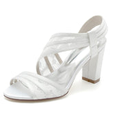 Chunky Heel 8.5cm Silk-Like Lace Shoes CK0294 - COCOMELODY