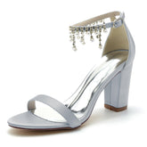 Silver Block Heel Sandals CK0297 - COCOMELODY