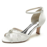 Chunky Heel 6.5cm Silk-Like Lace Shoes CK0326 - COCOMELODY