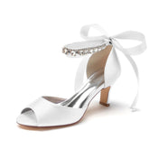 Chunky Heel 6.5cm Silk-Like Shoes CK0367 - COCOMELODY