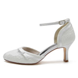 Chunky Heel 6.5cm Silk-Like Lace Shoes CK0372 - COCOMELODY