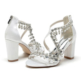 Chunky Heel 8.5cm Silk-Like Shoes CK0385 - COCOMELODY